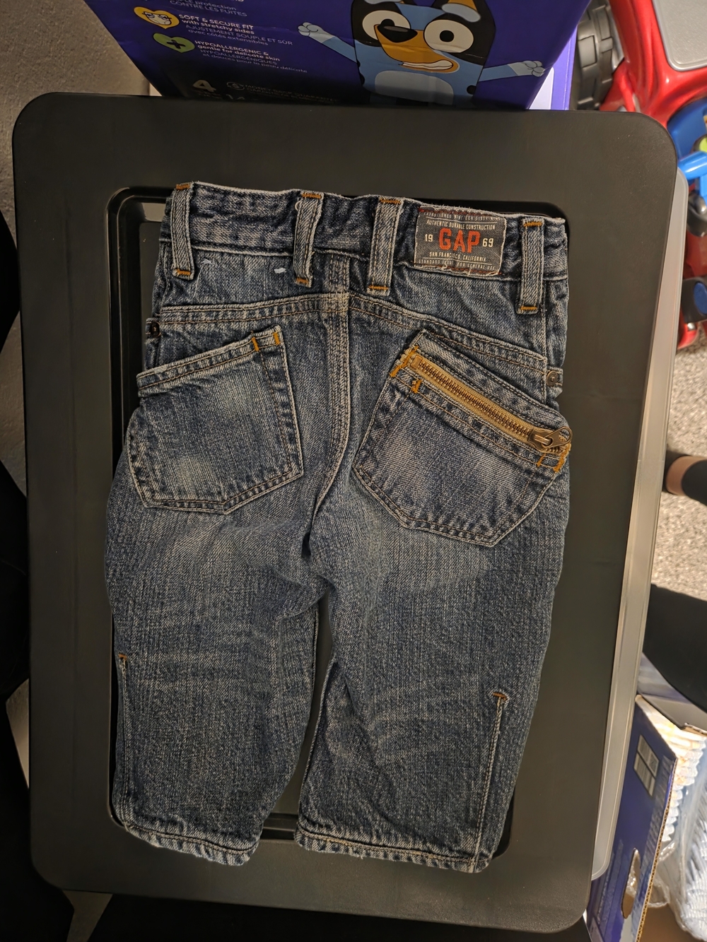Vintage Baby GAP Toddler's Loose Fit Blue Denim Jeans with Gold Zipper Detail